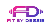 Logo of Fit by Dessie with pink and purple design on a white background