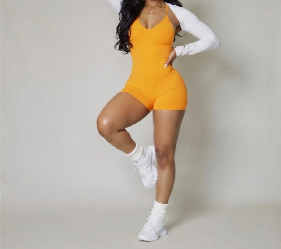 Seamless Crossover Back Romper With Padded Bra