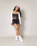 Crop White Contrast Sports Bra With Short Set