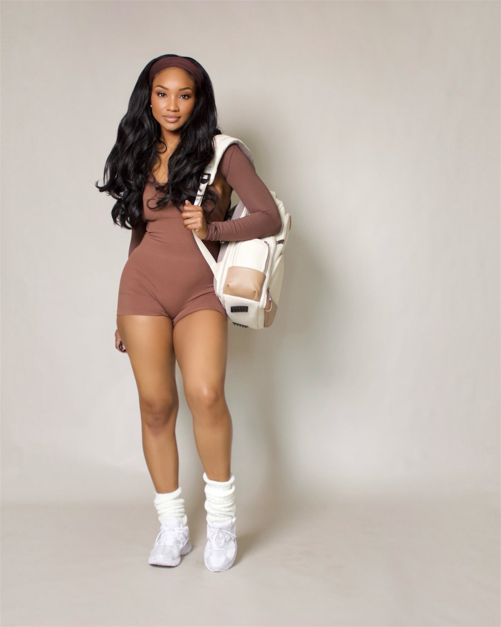 Brown Seamless Cross Over Back Romper
