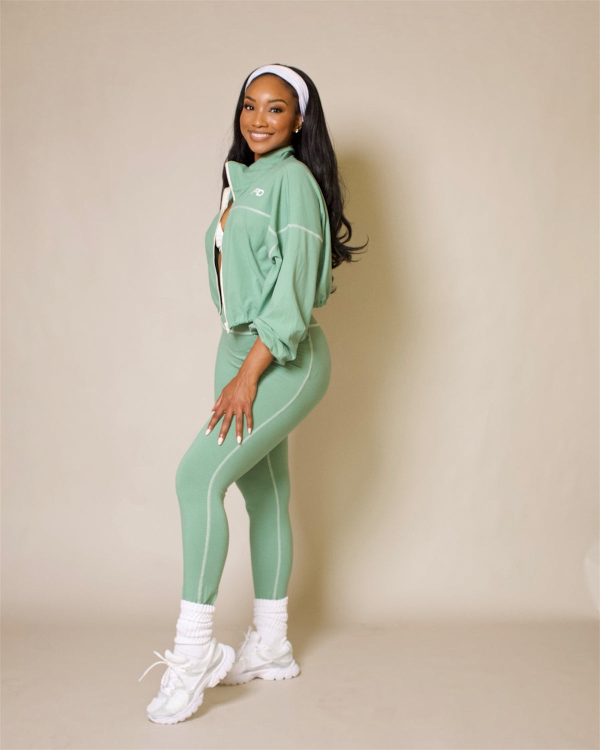 Solid Zip Up Activewear Set